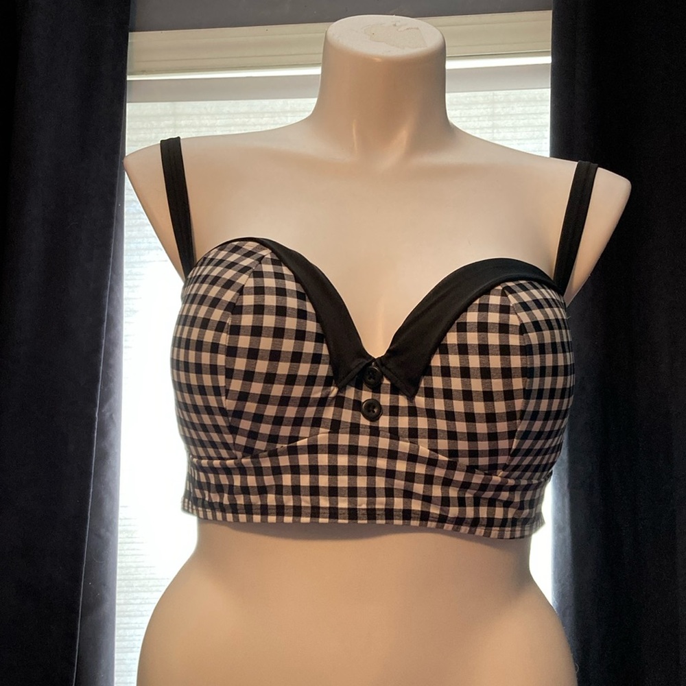 Torrid pinup gingham black and white convertible padded swim top size 2X